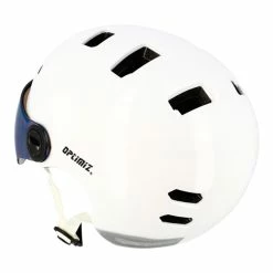Casque Visière Clignotant Et Bluetooth Optimiz 390 -Promos Vélo Magasin casque avec visiere retractable blanc brillant optimiz