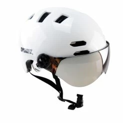 Casque Vélo Urbain à Visière (écran Fumé) 0380 Optimiz -Promos Vélo Magasin casque velo lunettes integrees blanc optimiz