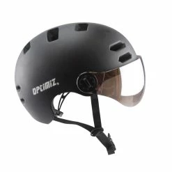 Casque Vélo Urbain à Visière (écran Fumé) 0380 Optimiz -Promos Vélo Magasin casque velo urbain a visiere pas cher noir brilliant optimiz