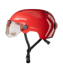 Cosmo Connected Casque Visière + Lumière Cosmo Fusion Pure -Promos Vélo Magasin casque visiere coloree velo femme rouge visiere lumiere integree cosmo connected
