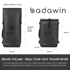 Badawin Sacoche Vélo + Sac à Dos étanche 14 Badawin Sacoche Vélo + Sac à Dos étanche -Promos Vélo Magasin sac a dos velo noir ordinateur portable grand volume